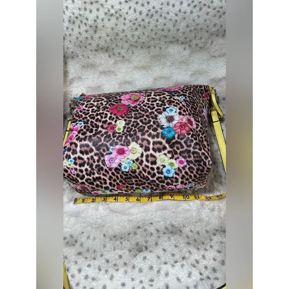 Leopard Floral Crossbody Bag in Yellow Pink Blue Multicolor Zipper